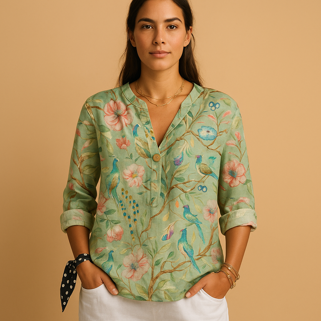 Floral Cotton Button-Up Blouse for Women | Lightweight Casual Top | Ideal for Spring and Summer Wear