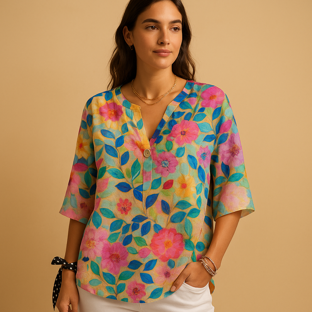 Floral Cotton Button-Up Blouse for Women | Lightweight Casual Top | Ideal for Spring and Summer Wear