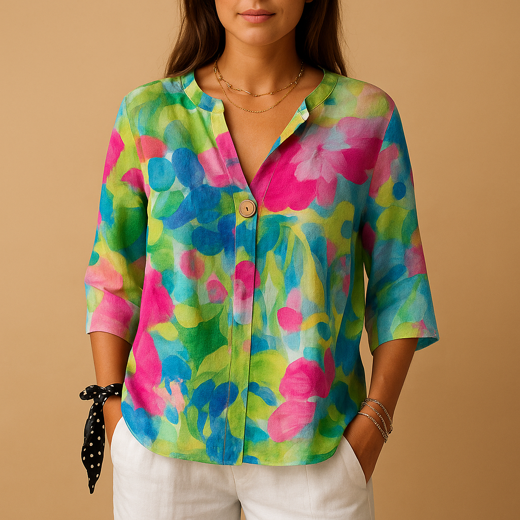 Floral Cotton Button-Up Blouse for Women | Lightweight Casual Top | Ideal for Spring and Summer Wear