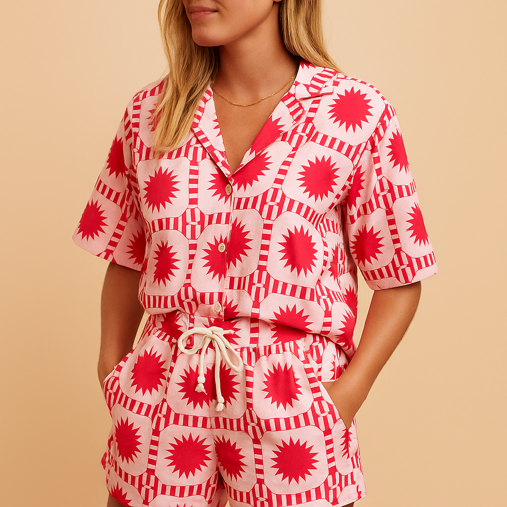 Floral Cotton Summer Blouse and Shorts Set for Women | Lightweight Casual Outfit for Warm Weather