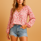 Floral Cotton Summer Blouse for Women | Lightweight Casual Top for Everyday Wear