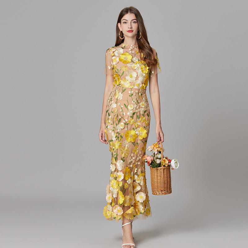 Floral Embroidered Sheer Summer Dress for Women - Lightweight, Elegant Design for Casual or Beach Wear