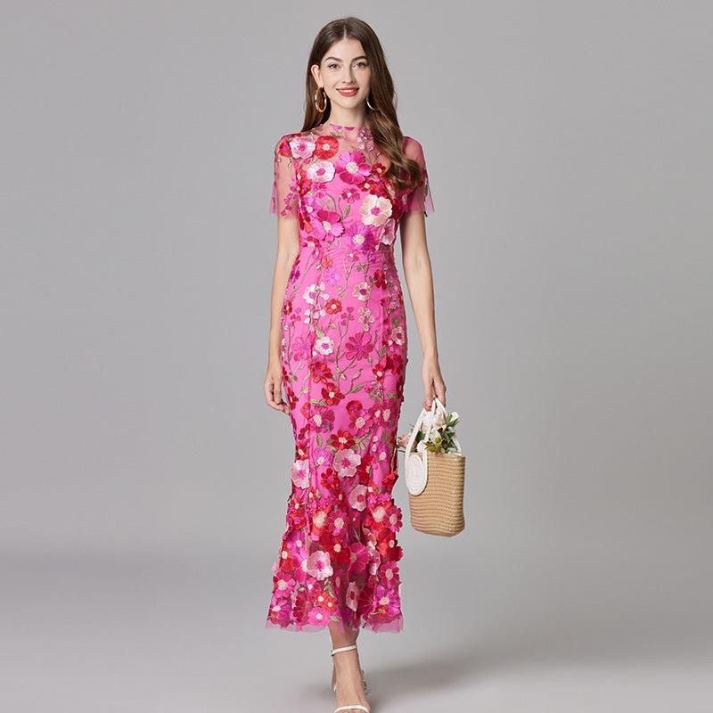 Floral Embroidered Sheer Summer Dress for Women - Lightweight, Elegant Design for Casual or Beach Wear