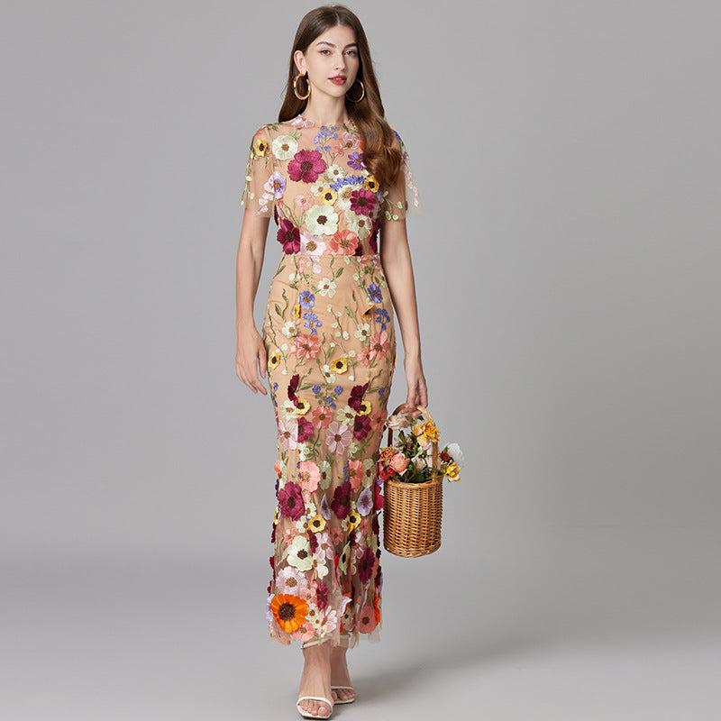 Floral Embroidered Sheer Summer Dress for Women - Lightweight, Elegant Design for Casual or Beach Wear