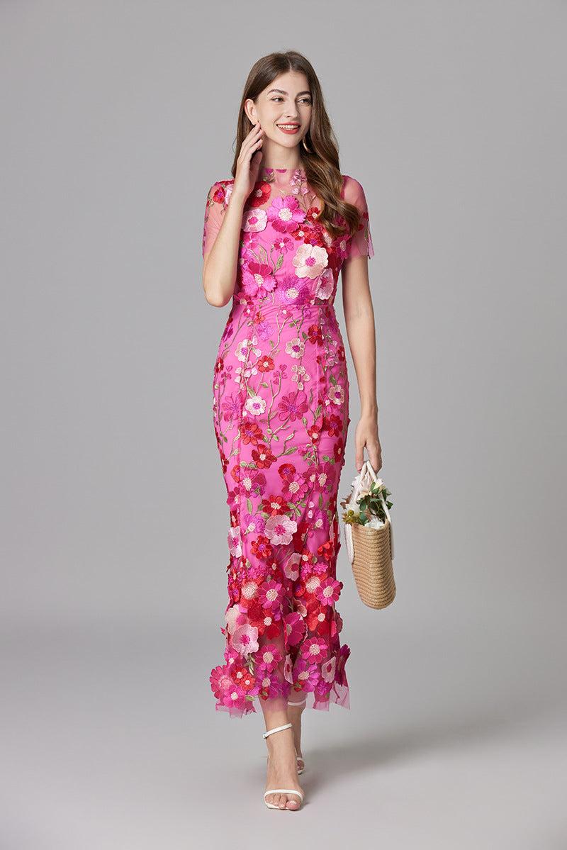 Floral Embroidered Sheer Summer Dress for Women - Lightweight, Elegant Design for Casual or Beach Wear