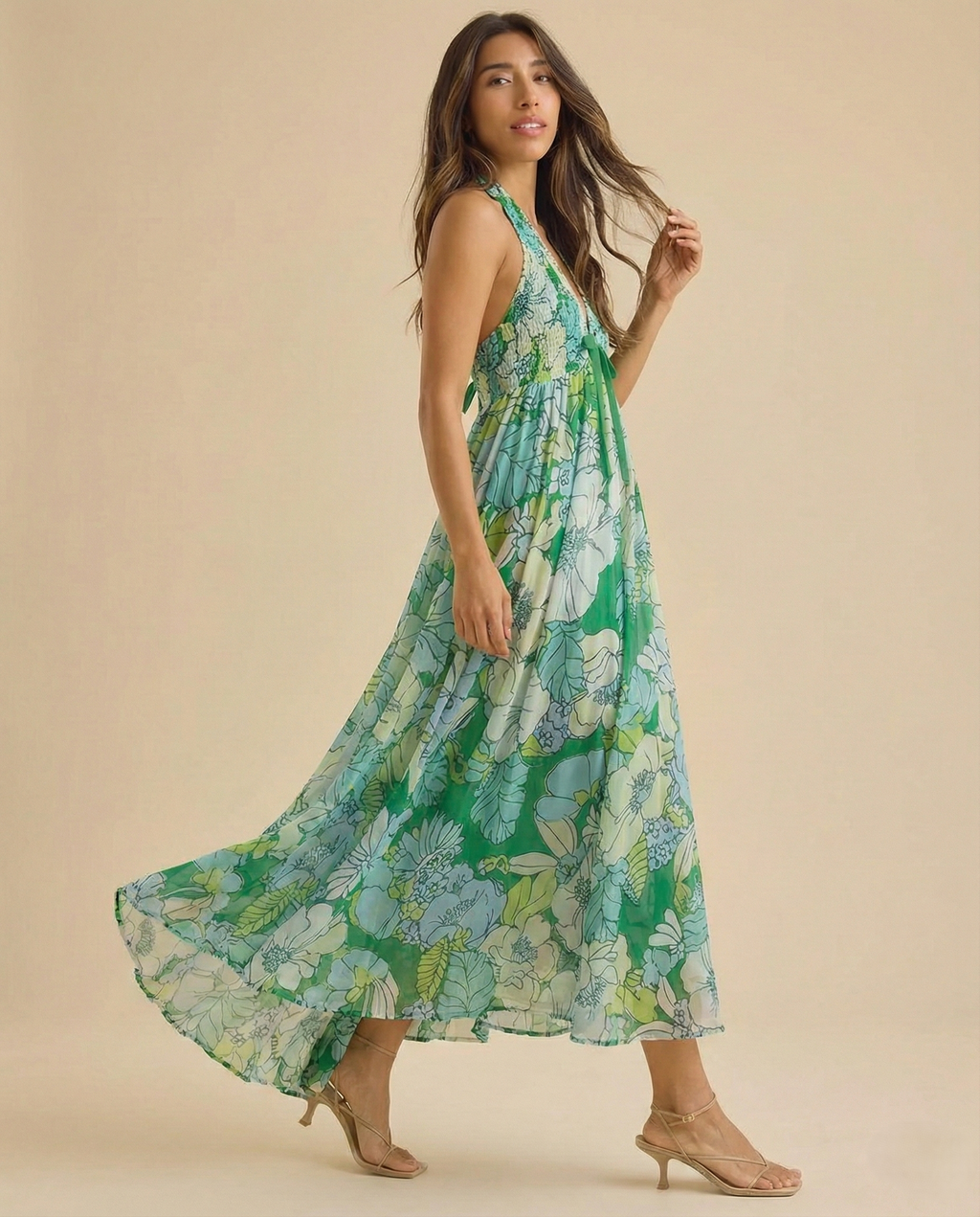Floral Halter Maxi Dress for Women - Lightweight Beachwear Summer Dress