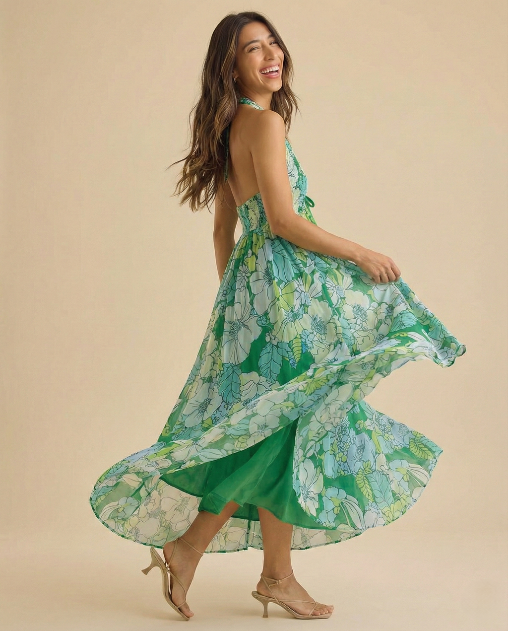 Floral Halter Maxi Dress for Women - Lightweight Beachwear Summer Dress