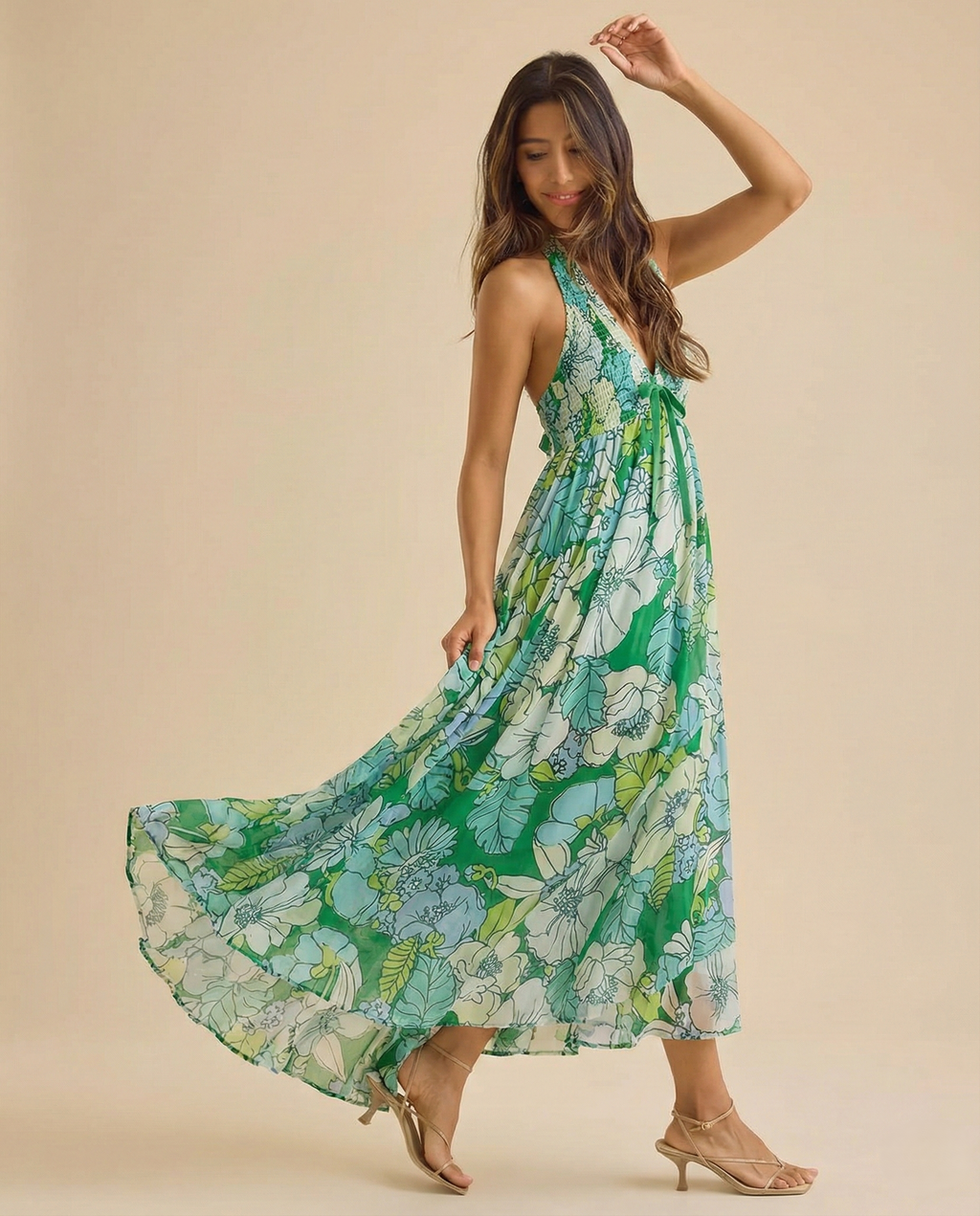 Floral Halter Maxi Dress for Women - Lightweight Beachwear Summer Dress