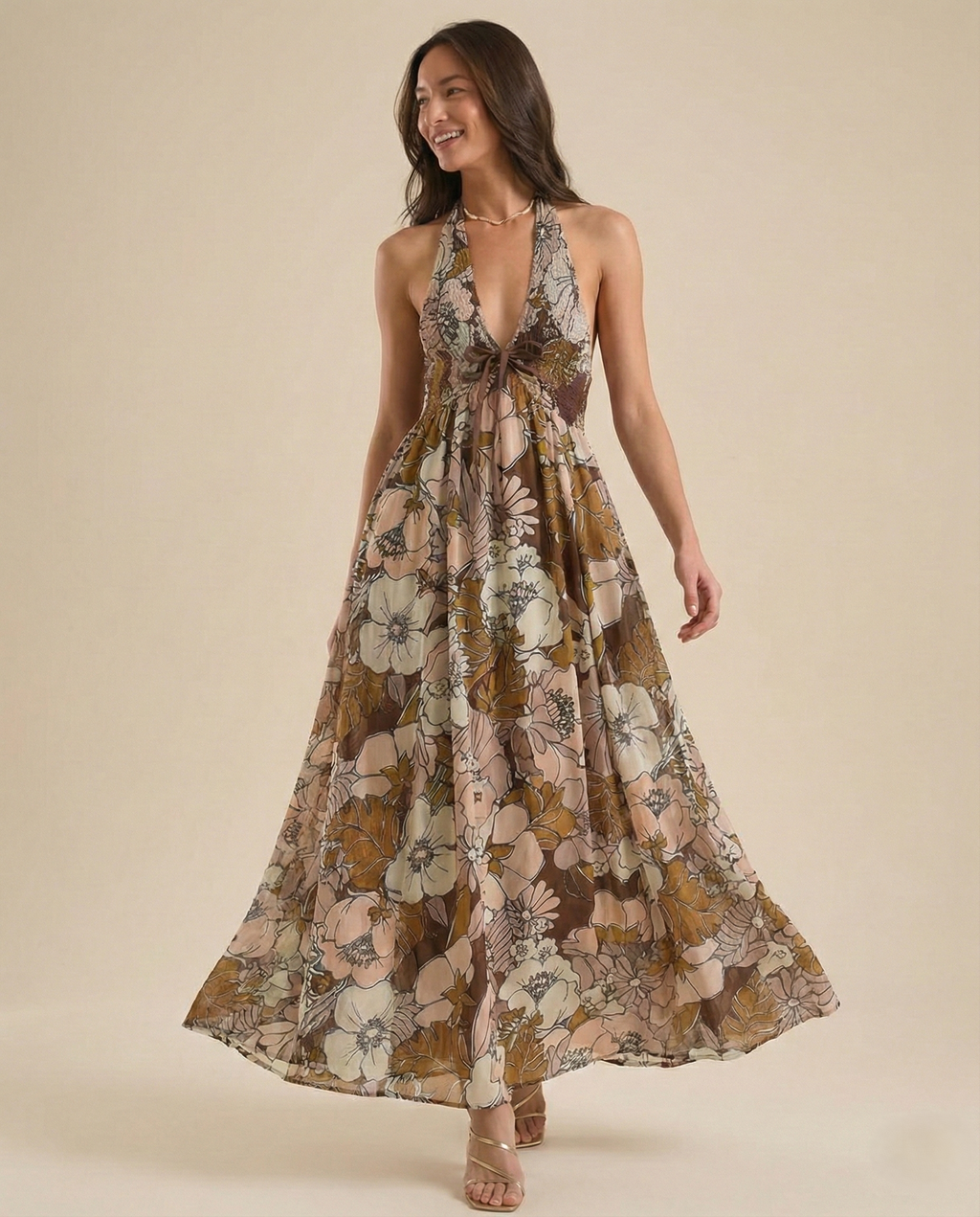 Floral Halter Maxi Dress for Women - Lightweight Beachwear Summer Dress