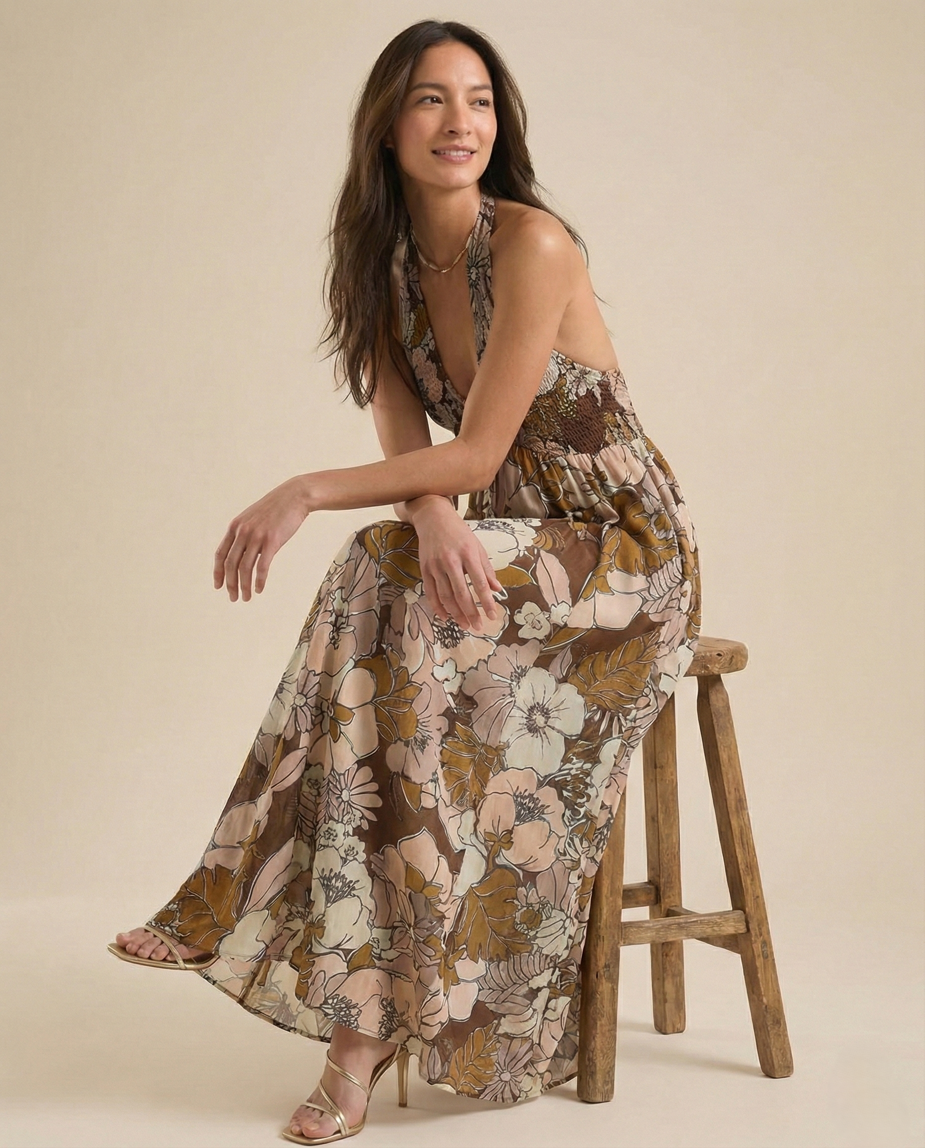 Floral Halter Maxi Dress for Women - Lightweight Beachwear Summer Dress