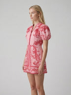 Floral Linen Cocktail Dress - Organic Fabric - Summer Style for Casual Events