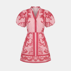 Floral Linen Cocktail Dress - Organic Fabric - Summer Style for Casual Events