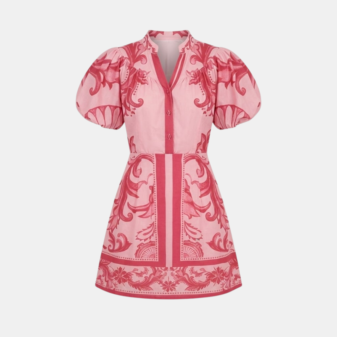 Floral Linen Cocktail Dress - Organic Fabric - Summer Style for Casual Events