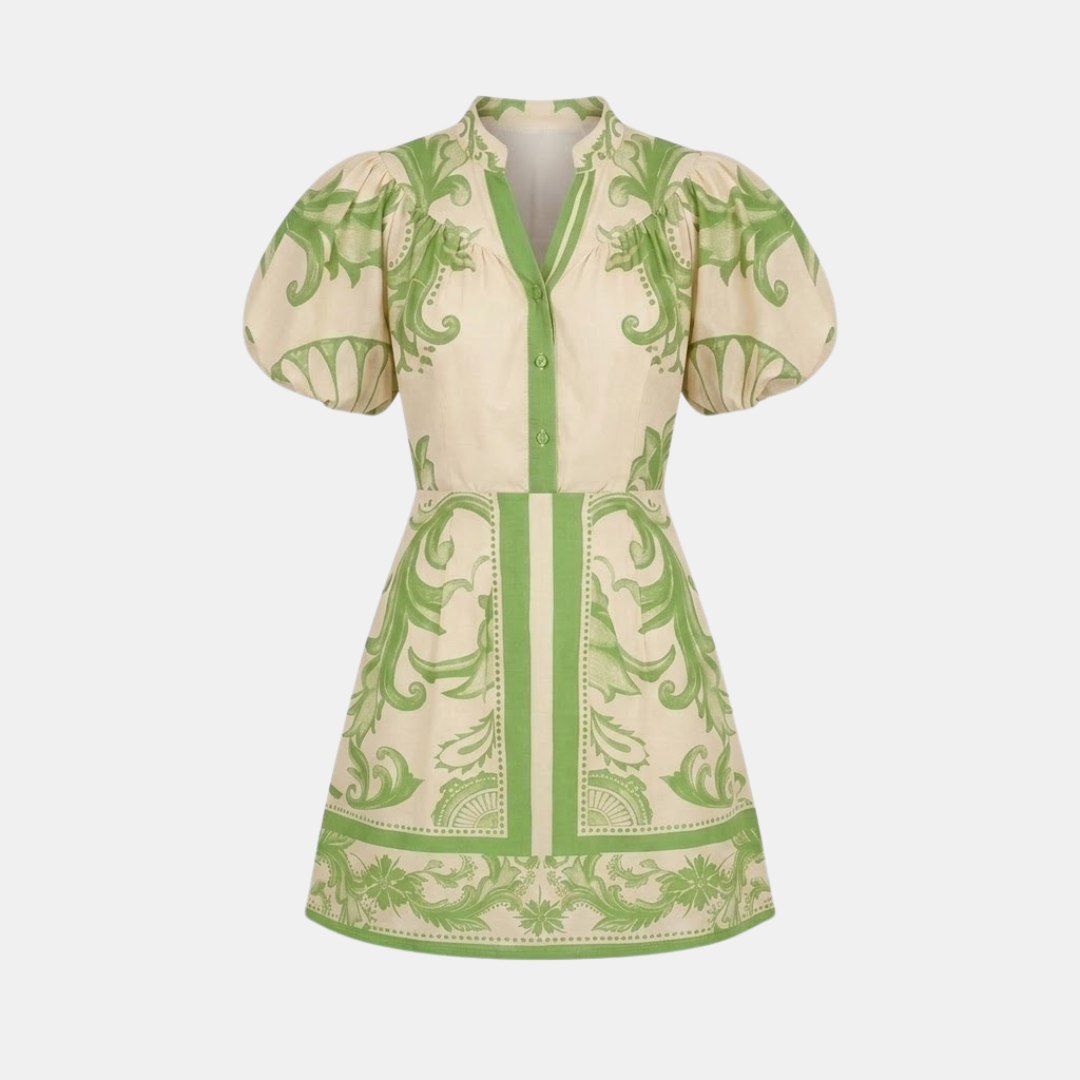 Floral Linen Cocktail Dress - Organic Fabric - Summer Style for Casual Events