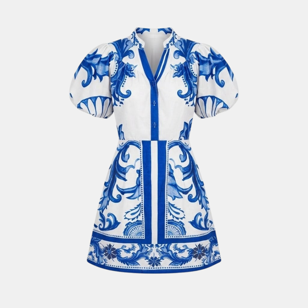 Floral Linen Cocktail Dress - Organic Fabric - Summer Style for Casual Events