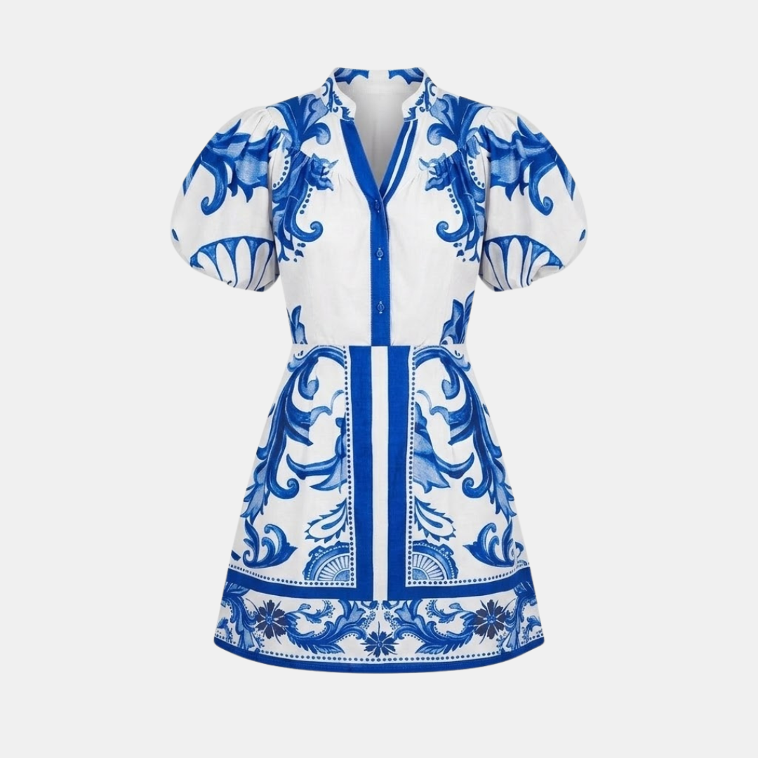 Floral Linen Cocktail Dress - Organic Fabric - Summer Style for Casual Events