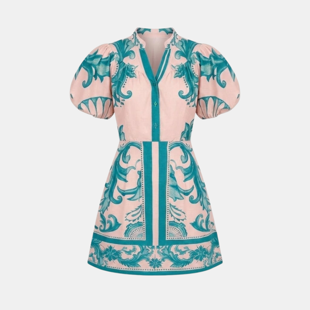 Floral Linen Cocktail Dress - Organic Fabric - Summer Style for Casual Events