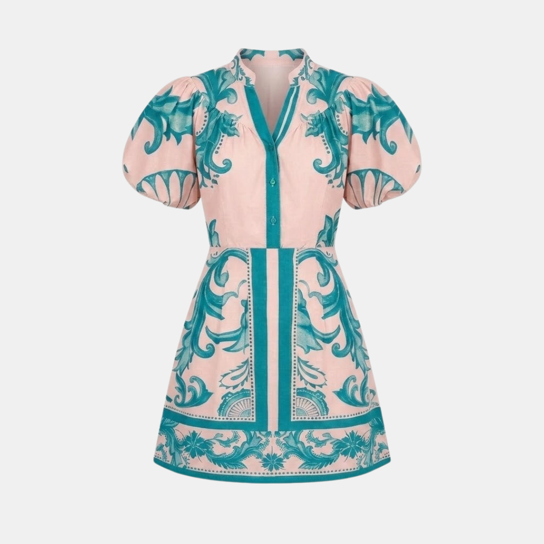 Floral Linen Cocktail Dress - Organic Fabric - Summer Style for Casual Events