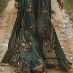 Floral Maxi Dress for Women with Ruffle Collar and Tie Waist Belt - Button-Front Design for Casual or Formal Wear