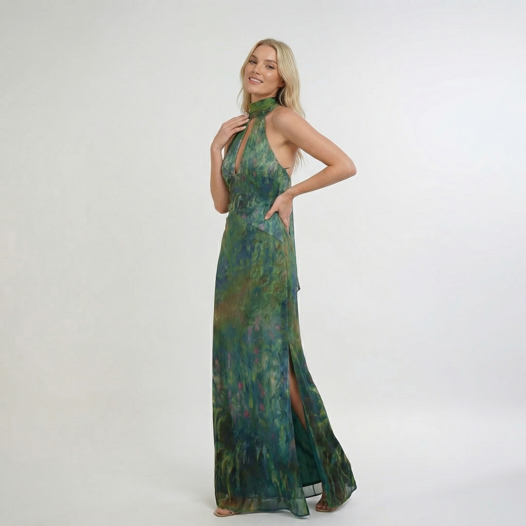 Floral Maxi Dress in Lightweight Fabric for Summer Parties and Events