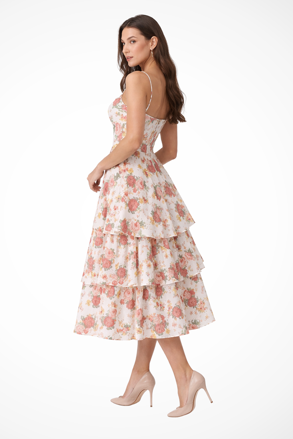 Floral Midi Dress for Women | Corset Style | Wedding Guest Attire