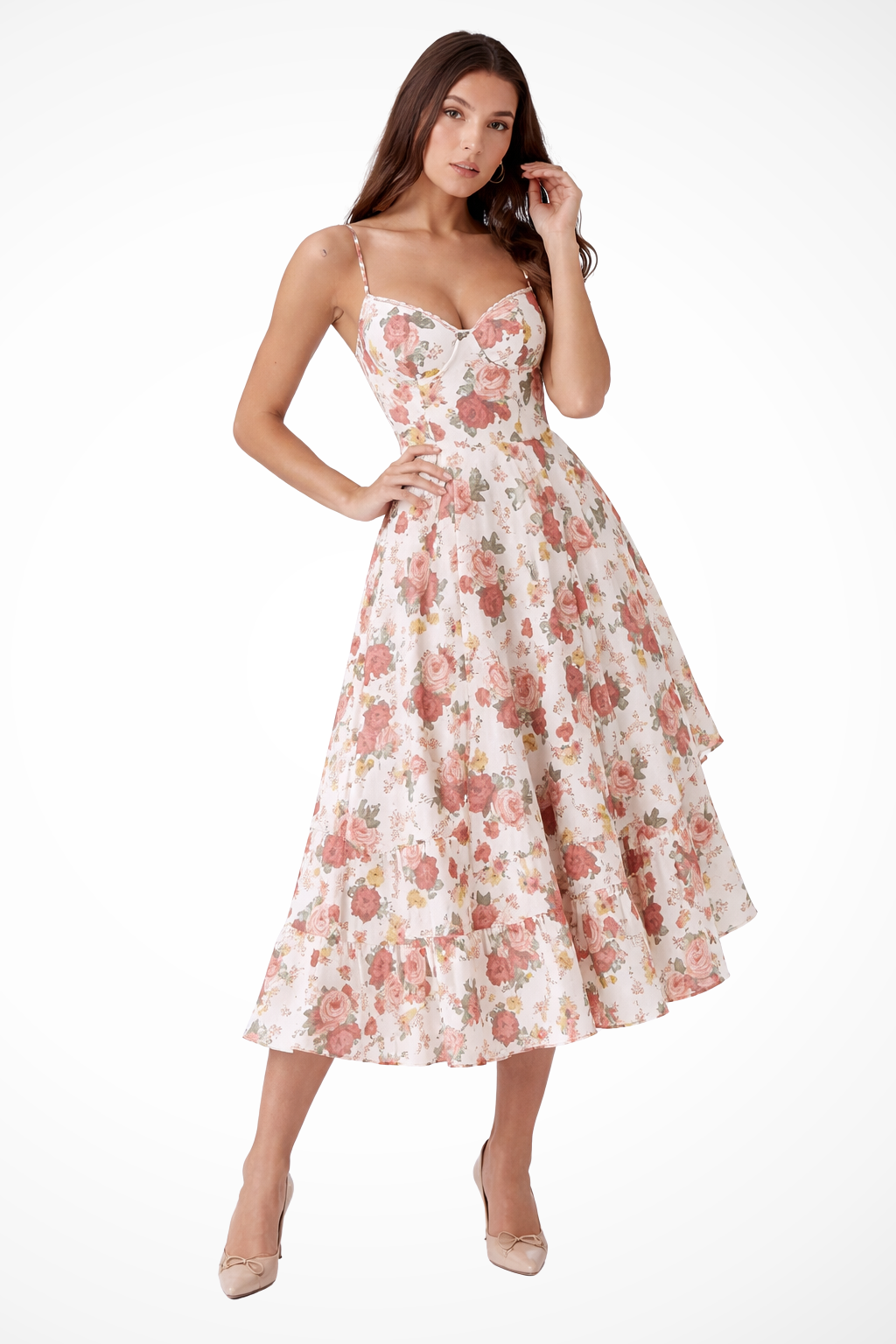 Floral Midi Dress for Women | Corset Style | Wedding Guest Attire