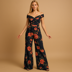 Floral Off-Shoulder Jumpsuit | Lightweight Fabric | Casual Summer Wear | Multiple Sizes Available