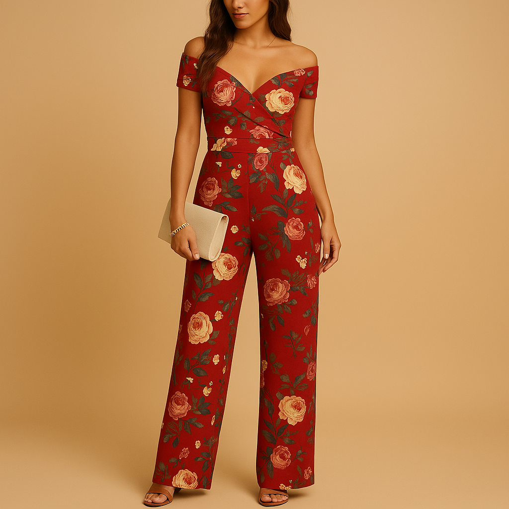 Floral Off-Shoulder Jumpsuit | Lightweight Fabric | Casual Summer Wear | Multiple Sizes Available