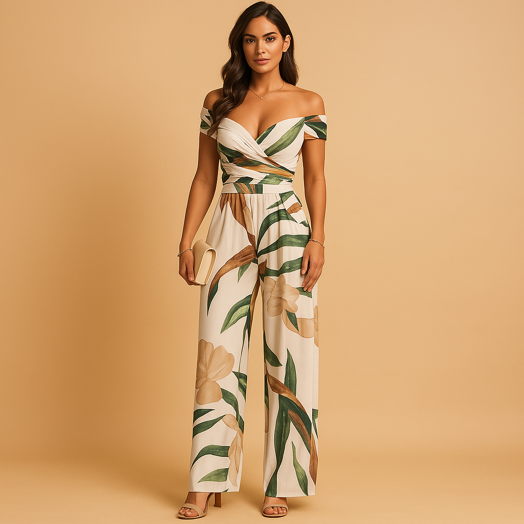 Floral Off-Shoulder Jumpsuit | Lightweight Fabric | Casual Summer Wear | Multiple Sizes Available