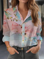 Floral Print Long Sleeve Blouse for Women - Button Down Casual Top