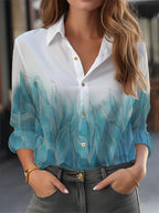 Floral Print Long Sleeve Blouse for Women - Button Down Casual Top