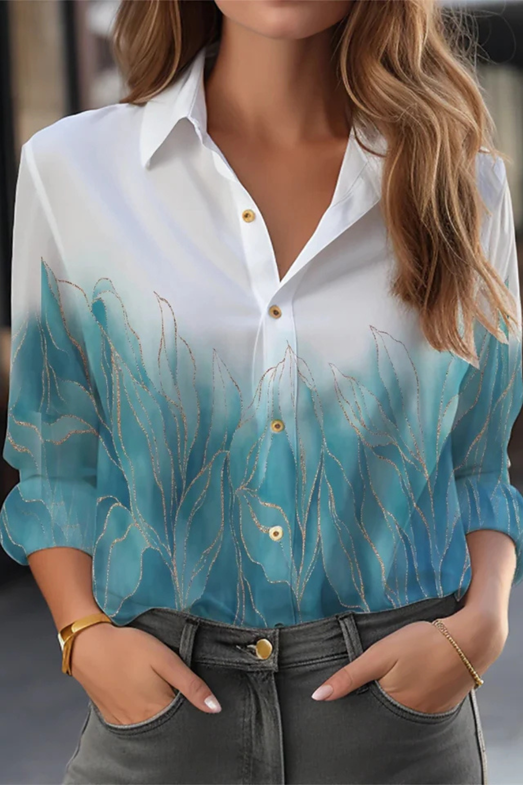 Floral Print Long Sleeve Blouse for Women - Button Down Casual Top