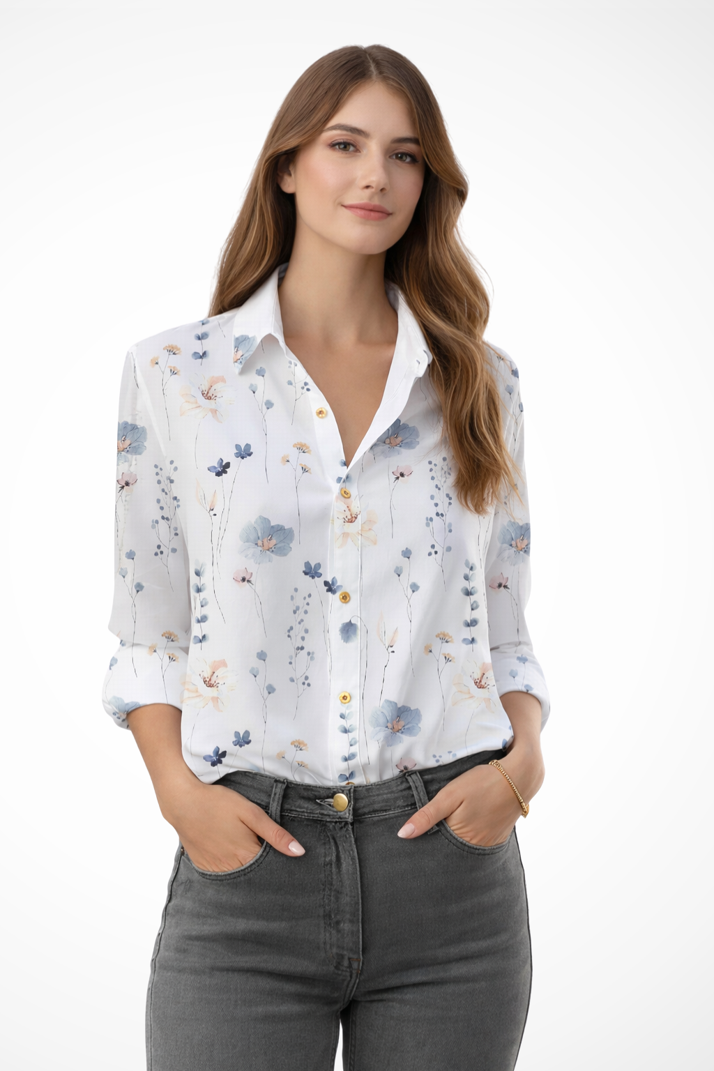 Floral Print Long Sleeve Blouse for Women - Button Down Casual Top