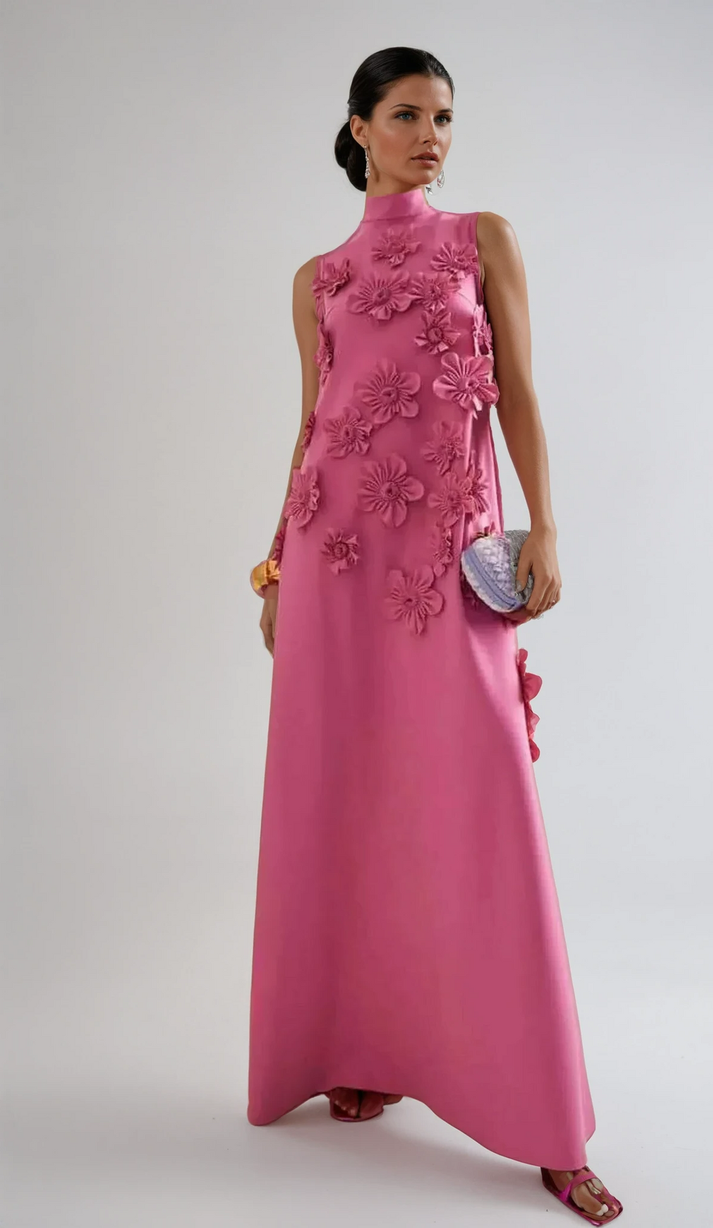 Flower Embellished Maxi Dress - Lightweight Sleeveless for Summer Events