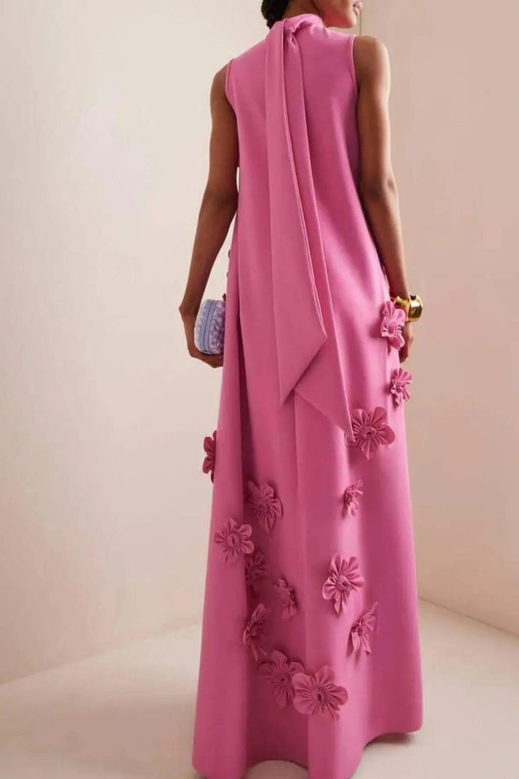 Flower Embellished Maxi Dress - Lightweight Sleeveless for Summer Events