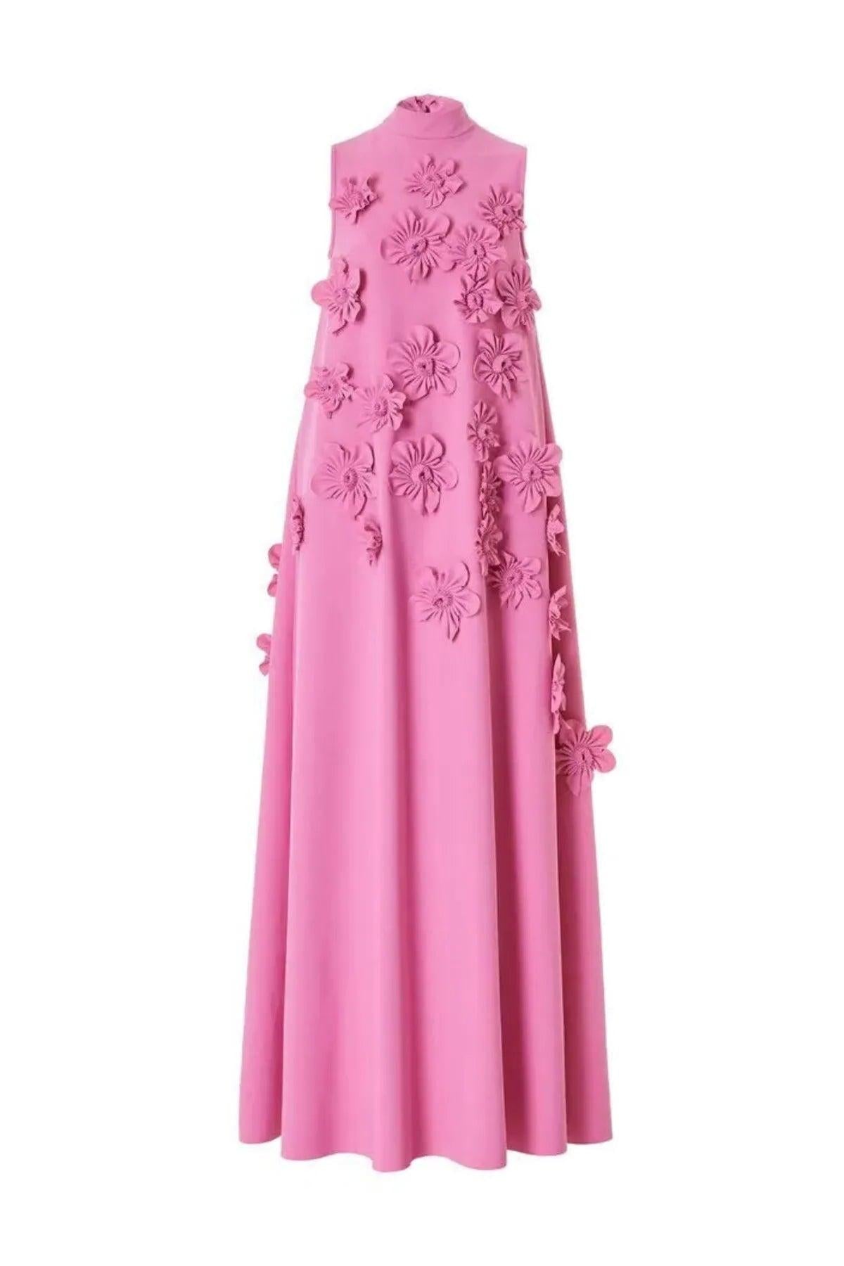 Flower Embellished Maxi Dress - Lightweight Sleeveless for Summer Events