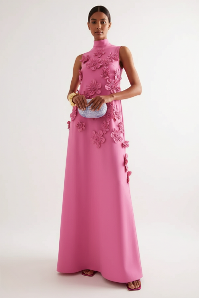 Flower Embellished Maxi Dress - Lightweight Sleeveless for Summer Events