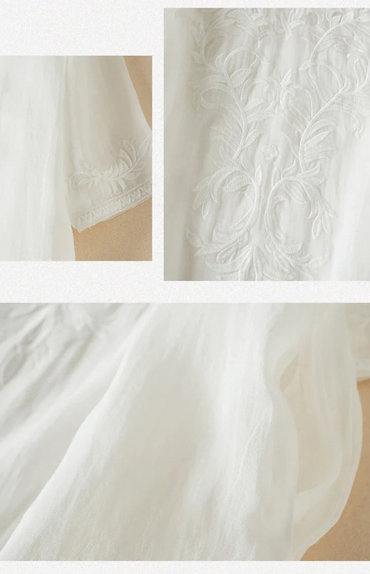 Garden Embroidery Midi Dress in Cotton for Casual Spring Outings