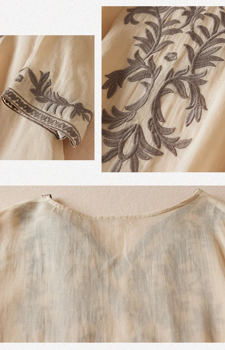 Garden Embroidery Midi Dress in Cotton for Casual Spring Outings