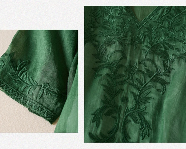 Garden Embroidery Midi Dress in Cotton for Casual Spring Outings