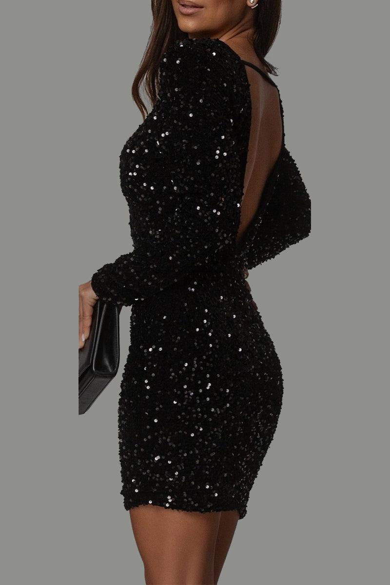 Glitter Open Back Winter Dress for Women - Stylish Evening Wear