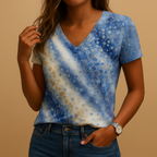 Gradient V-neck Summer Blouse - Lightweight Fabric, Casual Style for Women - Ideal for Warm Weather Outfits