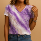 Gradient V-neck Summer Blouse - Lightweight Fabric, Casual Style for Women - Ideal for Warm Weather Outfits