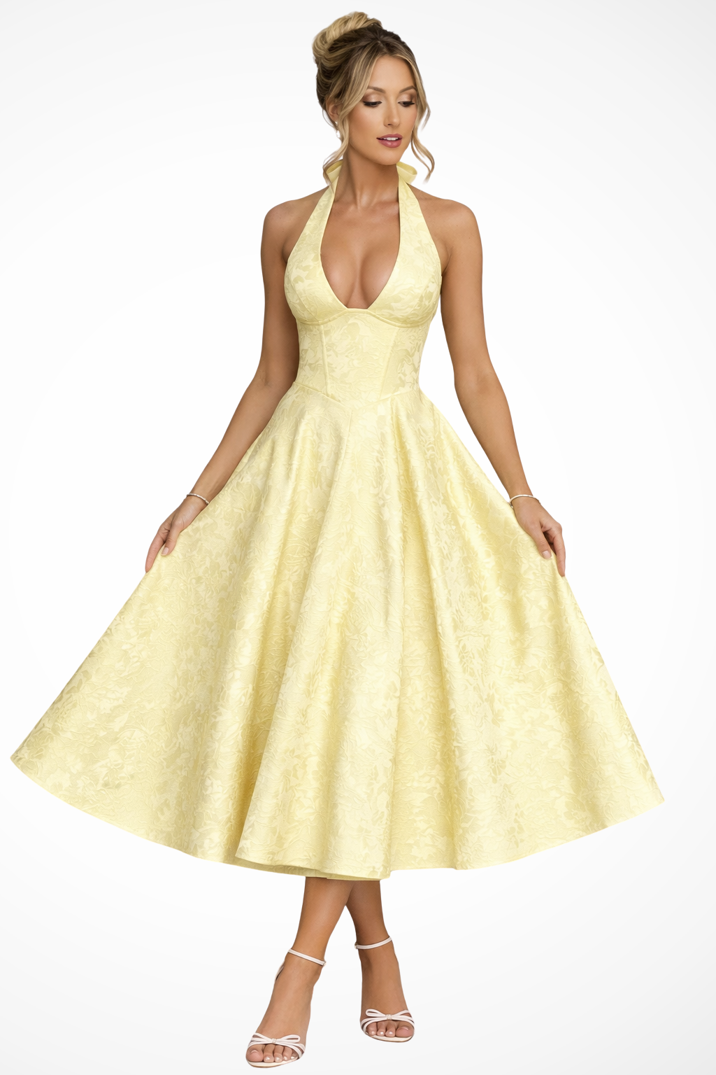 Halter Neck Backless Corset Midi Dress for Women - Summer Wedding Guest Attire