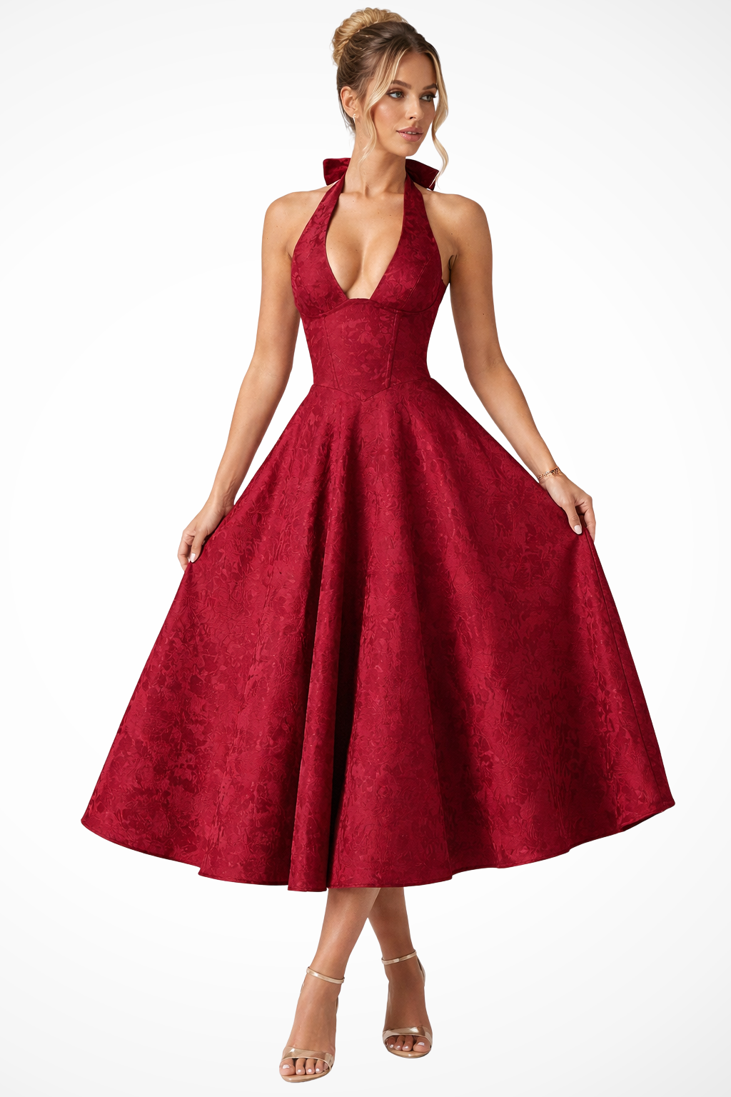 Halter Neck Backless Corset Midi Dress for Women - Summer Wedding Guest Attire