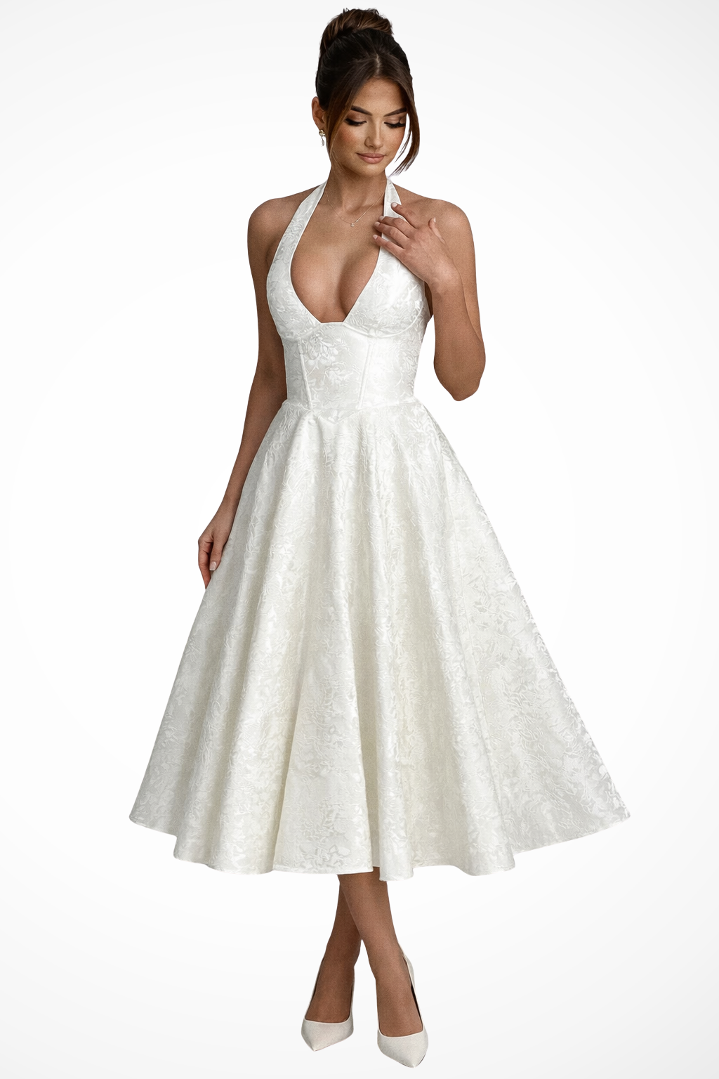 Halter Neck Backless Corset Midi Dress for Women - Summer Wedding Guest Attire