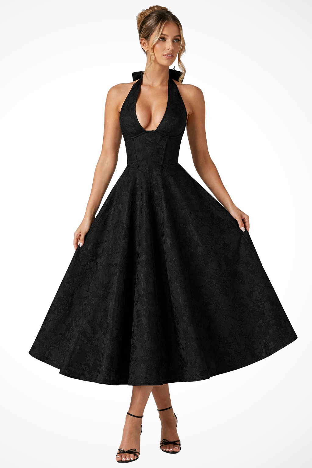 Halter Neck Backless Corset Midi Dress for Women - Summer Wedding Guest Attire