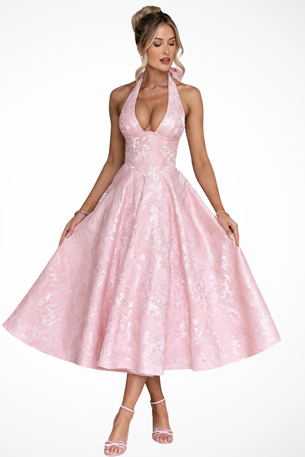 Halter Neck Backless Corset Midi Dress for Women - Summer Wedding Guest Attire