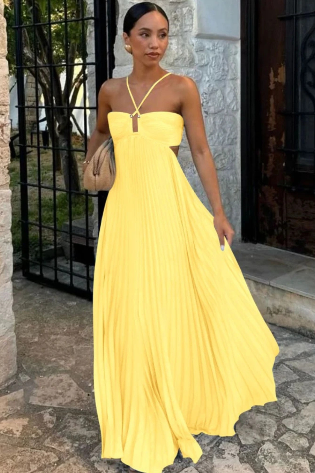 Halter Neck Backless Pleated Maxi Dress | Flowy Summer Style for Women