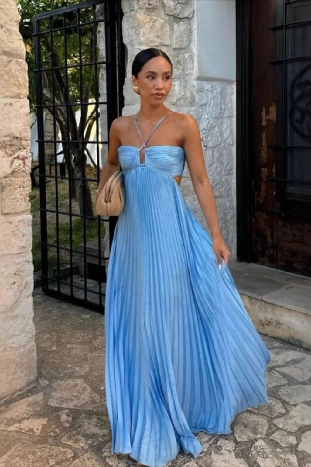 Halter Neck Backless Pleated Maxi Dress | Flowy Summer Style for Women